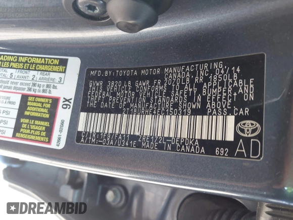 2014 Toyota Corolla L с VIN 2T1BURHE4EC150319, выставлен на аукционе IAAI как лот 42590127 с пробегом 216 000 миль миль и . История ставок и продаж доступна на DreamBid. Изображение 9.