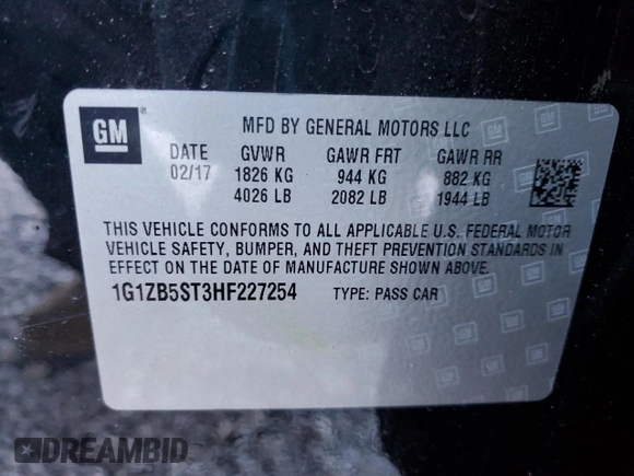 2017 Chevrolet Malibu LS with VIN 1G1ZB5ST3HF227254, listed as a Copart auction lot 89367235 with 134,510 mi miles and Salvage Title. Bid and sale history available at DreamBid. Image 14.