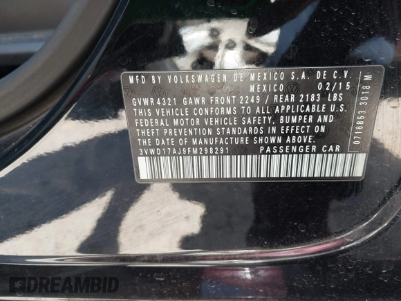 2015 Volkswagen Jetta SE with VIN 3VWD17AJ9FM298291, listed as a IAAI auction lot 42543981 with 138,425 mi miles and . Bid and sale history available at DreamBid. Image 9.
