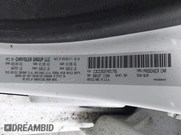 2015 Chrysler 200 S with VIN 1C3CCCBG3FN551796, listed as a IAAI auction lot 41694548 with 134,345 mi miles and . Bid and sale history available at carsss.com. Image 9.