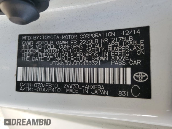 2015 Toyota Prius Four z VIN JTDKN3DU0F0433321, wystawiony jako Copart lot #42985855 z przebiegiem 73 272 mil mil oraz Szkoda całkowita • Salvage title. Historia ofert i sprzedaży dostępna na DreamBid. Obrazek 13.