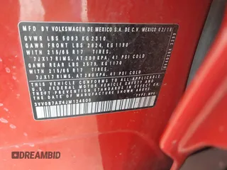 2018 Volkswagen Tiguan S z VIN 3VV0B7AX4JM124500, wystawiony jako IAAI lot #41974671 z przebiegiem 76 970 mil mil oraz . Historia ofert i sprzedaży dostępna na DreamBid. Obrazek 9.