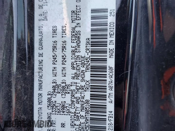 2021 Toyota Tacoma SR with VIN 3TYSX5EN9MT005100, listed as a Copart auction lot 85952424 with 85,824 mi miles and Salvage title. Bid and sale history available at DreamBid. Image 12.
