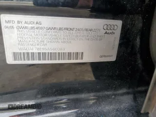 2005 Audi A4 2.0T with VIN WAUAF78E95A560383, listed as a Copart auction lot 79523854 with 180,896 mi miles and Salvage Title. Bid and sale history available at carsss.com. Image 12.