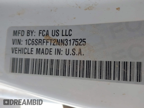 2022 Ram 1500 Big Horn with VIN 1C6SRFFT2NN317525, listed as a IAAI auction lot 42532586 with 208,545 mi miles and . Bid and sale history available at DreamBid. Image 8.