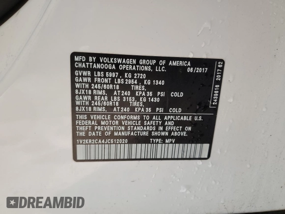2018 Volkswagen Atlas SE with VIN 1V2KR2CA4JC512020, listed as a Copart auction lot 60404745 with 109,477 mi miles and Non repairable. Bid and sale history available at DreamBid. Image 13.