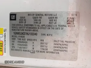 2017 Chevrolet Traverse Premier with VIN 1GNKVJKD7HJ133349, listed as a IAAI auction lot 41987568 with 137,492 mi miles and . Bid and sale history available at DreamBid. Image 9.