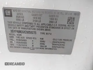 2012 Cadillac SRX Performance Collection with VIN 3GYFNEE32CS658275, listed as a IAAI auction lot 42514540 with 131,588 mi miles and . Bid and sale history available at DreamBid. Image 9.