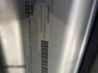 2007 Audi A8 L 4.2L with VIN WAUMV44E77N025911, listed as a Copart auction lot 74821004 with 184,166 mi miles and Salvage Title. Bid and sale history available at carsss.com. Image 14.