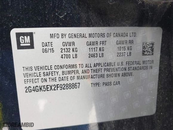 2015 Buick Regal with VIN 2G4GK5EX2F9288867, listed as a IAAI auction lot 41426963 with 185,912 mi miles. Bid and sale history available at carsss.com. Image 9.