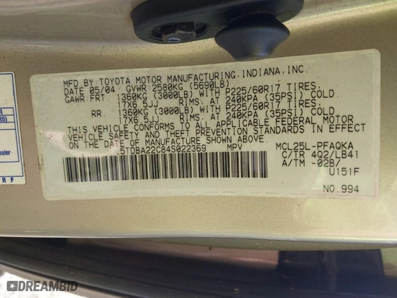 2004 Toyota Sienna XLE with VIN 5TDBA22C84S022369, listed as a IAAI auction lot 41463689 with 175,402 mi miles. Bid and sale history available at carsss.com. Image 9.