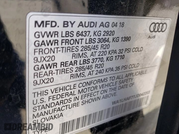 2018 Audi Q7 Premium Plus z VIN WA1LHAF77JD042203, wystawiony jako Copart lot #63196135 z przebiegiem 57 280 mil mil oraz Szkoda całkowita • Salvage title. Historia ofert i sprzedaży dostępna na DreamBid. Obrazek 13.