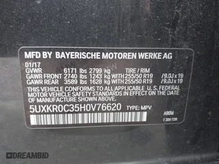 2017 BMW X5 xDrive35i with VIN 5UXKR0C35H0V76620, listed as a IAAI auction lot 41944975 with 147,667 mi miles. Bid and sale history available at carsss.com. Image 9.