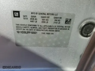 2015 Chevrolet Malibu LT with VIN 1G11C5SL2FF192021, listed as a Copart auction lot 46363805 with 186,509 mi miles and Salvage Title. Bid and sale history available at carsss.com. Image 12.