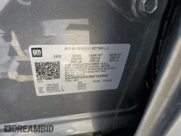 2022 Cadillac XT6 Sport with VIN 1GYKPGRS3NZ142843, listed as a Copart auction lot 47843925 with 26,668 mi miles and Salvage Title. Bid and sale history available at carsss.com. Image 13.