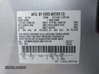 2018 Ford Edge SE z VIN 2FMPK3G97JBC12114, wystawiony jako IAAI lot #42277784 z przebiegiem 56 439 mil mil oraz . Historia ofert i sprzedaży dostępna na DreamBid. Obrazek 9.