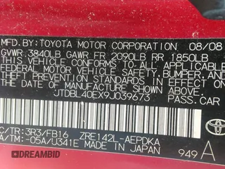 2009 Toyota Corolla with VIN JTDBL40EX9J039673, listed as a IAAI auction lot 42225733 with 167,167 mi miles and . Bid and sale history available at DreamBid. Image 9.