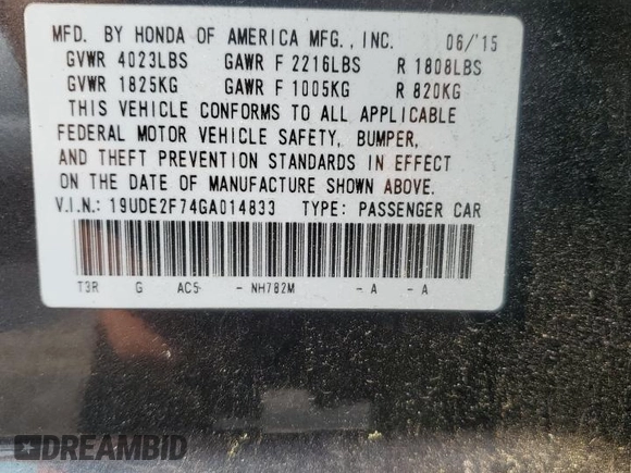 2016 Acura ILX Premium z VIN 19UDE2F74GA014833, wystawiony jako Copart lot #58580275 z przebiegiem 132 550 mil mil oraz Szkoda całkowita • Salvage title. Historia ofert i sprzedaży dostępna na DreamBid. Obrazek 13.