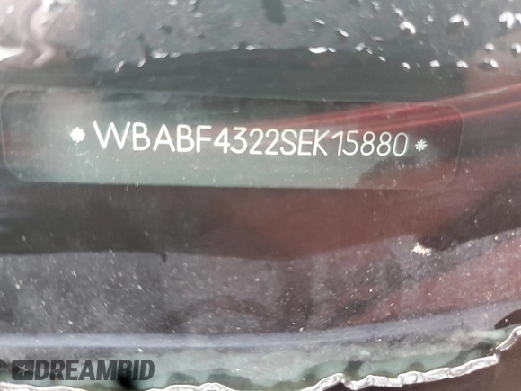 1995 BMW 3 Series с VIN WBABF4322SEK15880, выставлен на аукционе Copart как лот 59212705 с пробегом 120 338 миль миль и Списание • Salvage title. История ставок и продаж доступна на DreamBid. Изображение 12.