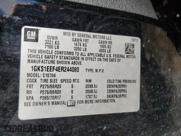2014 GMC Yukon Denali z VIN 1GKS1EEF4ER244080, wystawiony jako Copart lot #88926145 z przebiegiem 179 101 mil mil oraz Szkoda całkowita • Salvage title. Historia ofert i sprzedaży dostępna na DreamBid. Obrazek 15.