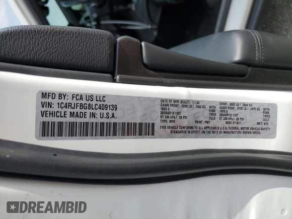 2020 Jeep Grand Cherokee Limited with VIN 1C4RJFBG8LC409139, listed as a Copart auction lot 58436655 with 69,895 mi miles and Salvage title. Bid and sale history available at DreamBid. Image 13.