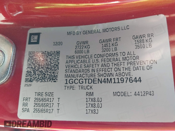 2021 Chevrolet Colorado 4WD Z71 с VIN 1GCGTDEN4M1197644, выставлен на аукционе IAAI как лот 42206486 с пробегом 38 107 миль миль и . История ставок и продаж доступна на DreamBid. Изображение 9.