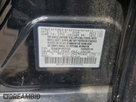 2017 Nissan Sentra S with VIN 3N1AB7AP1HY297092, listed as a Copart auction lot 64714405 with 159,293 mi miles and Clean title. Bid and sale history available at DreamBid. Image 12.