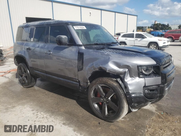 2023 Land Rover Defender X with VIN SALEXEEU6P2136280, listed as a Copart auction lot 77014604 with 27,736 mi miles and Salvage title. Bid and sale history available at DreamBid. Image 4.