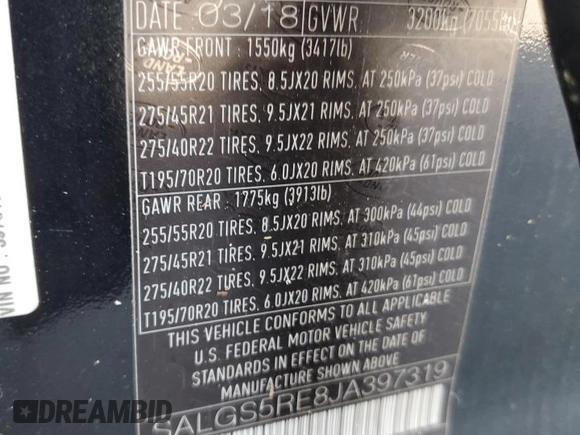 2018 Land Rover Range Rover с VIN SALGS5RE8JA397319, выставлен на аукционе Copart как лот 51807185 с пробегом Не указан миль и Чистый • Clean title. История ставок и продаж доступна на DreamBid. Изображение 13.