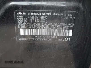 2022 Mitsubishi Mirage ES with VIN ML32FUFJ4NHF09103, listed as a IAAI auction lot 41211686 with 30,151 mi miles and . Bid and sale history available at DreamBid. Image 9.