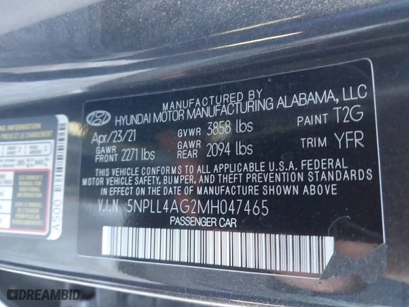 2021 Hyundai Elantra SE with VIN 5NPLL4AG2MH047465, listed as a IAAI auction lot 40949209 with 1 mi miles. Bid and sale history available at carsss.com. Image 9.