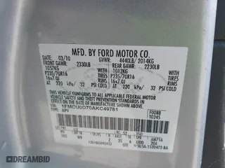 2010 Ford Escape XLT with VIN 1FMCU0D70AKC49781, listed as a IAAI auction lot 41916765 with 1 mi miles. Bid and sale history available at carsss.com. Image 9.