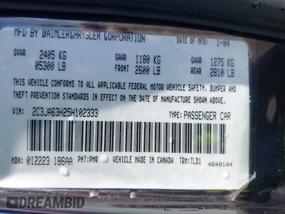 2005 Chrysler 300 with VIN 2C3JA63H25H102333, listed as a IAAI auction lot 41967876 with 125,092 mi miles. Bid and sale history available at carsss.com. Image 9.