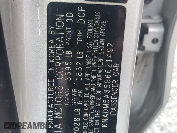 2016 Kia Rio LX with VIN KNADM5A35G6621492, listed as a Copart auction lot 74550634 with Not Provided miles and Non Repairable. Bid and sale history available at DreamBid. Image 13.