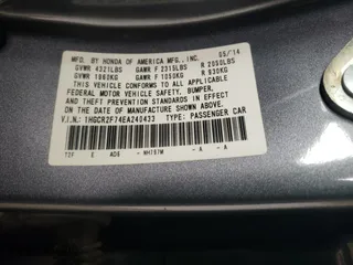 2014 Honda Accord Sedan EX with VIN 1HGCR2F74EA240433, listed as a Copart auction lot 67001824 with 107,605 mi miles and Salvage Title. Bid and sale history available at carsss.com. Image 14.