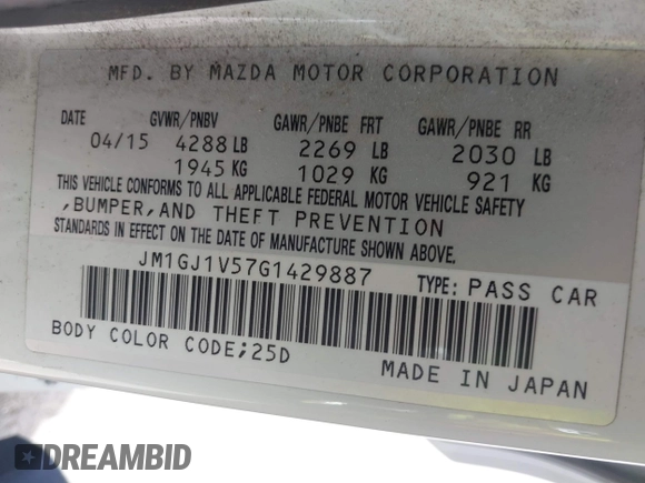 2016 Mazda Mazda6 i Touring with VIN JM1GJ1V57G1429887, listed as a IAAI auction lot 42029170 with 140,519 mi miles. Bid and sale history available at carsss.com. Image 9.