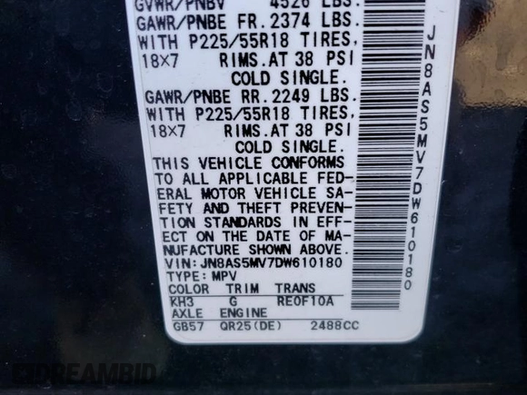 2013 Nissan Rogue S with VIN JN8AS5MV7DW610180, listed as a Copart auction lot 75682254 with 156,995 mi miles and Clean Title. Bid and sale history available at DreamBid. Image 13.