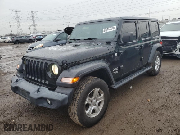 2019 Jeep Wrangler Unlimited Sport with VIN 1C4HJXDG8KW603584, listed as a Copart auction lot 86677784 with 85,182 mi miles and Salvage title. Bid and sale history available at DreamBid. Image 1.