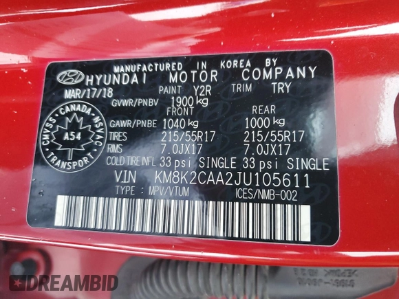 2018 Hyundai Kona SEL with VIN KM8K2CAA2JU105611, listed as a Copart auction lot 43071505 with 77,357 mi miles and Salvage Title. Bid and sale history available at carsss.com. Image 13.
