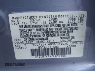 2012 Nissan Versa SV with VIN 3N1CN7AP4CL894405, listed as a IAAI auction lot 41424716 with 139,337 mi miles. Bid and sale history available at carsss.com. Image 9.