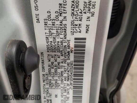 2004 Lexus GX with VIN JTJBT20X540052901, listed as a Copart auction lot 53632565 with 204,236 mi miles and Salvage Title. Bid and sale history available at carsss.com. Image 13.