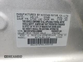 2016 Nissan Versa SV with VIN 3N1CN7AP8GL830552, listed as a Copart auction lot 52858135 with 127,875 mi miles and Salvage Title. Bid and sale history available at DreamBid. Image 12.