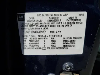 2003 GMC Envoy SLT z VIN 1GKET16S436169701, wystawiony jako Copart lot #44390805 z przebiegiem 168 236 mil mil oraz Szkoda całkowita • Salvage title. Historia ofert i sprzedaży dostępna na DreamBid. Obrazek 13.