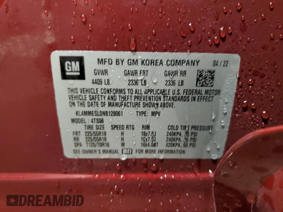 2022 Buick Encore GX Select with VIN KL4MMESL0NB128061, listed as a Copart auction lot 87652585 with 5,456 mi miles and Non repairable. Bid and sale history available at DreamBid. Image 13.