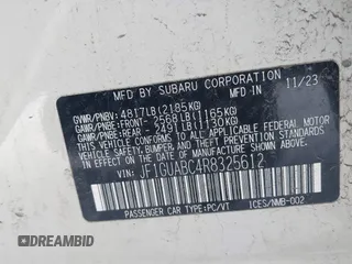 2024 Subaru Impreza with VIN JF1GUABC4R8325612, listed as a IAAI auction lot 41514950 with 17,826 mi miles and . Bid and sale history available at DreamBid. Image 9.