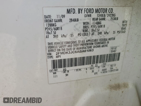 2010 Ford Edge SEL with VIN 2FMDK3JC6ABA61063, listed as a Copart auction lot 49240545 with 154,785 mi miles and Salvage Title. Bid and sale history available at carsss.com. Image 15.