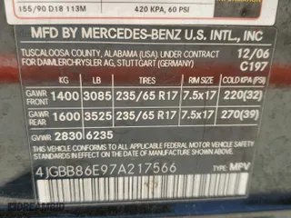 2007 Mercedes-Benz M-Class 3.5L with VIN 4JGBB86E97A217566, listed as a Copart auction lot 52967445 with 174,841 mi miles and Clean Title. Bid and sale history available at carsss.com. Image 13.