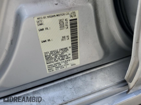 2016 Nissan Altima S z VIN 1N4AL3AP0GC219483, wystawiony jako Copart lot #54550345 z przebiegiem 219 445 mil mil oraz Szkoda całkowita • Salvage title. Historia ofert i sprzedaży dostępna na DreamBid. Obrazek 13.