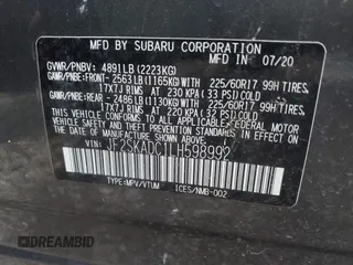 2020 Subaru Forester with VIN JF2SKADC1LH598992, listed as a IAAI auction lot 42382310 with 45,923 mi miles and . Bid and sale history available at DreamBid. Image 9.