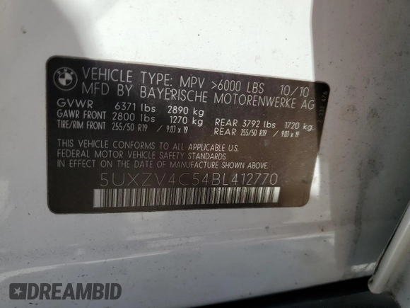 2011 BMW X5 35i with VIN 5UXZV4C54BL412770, listed as a Copart auction lot 53043825 with 148,612 mi miles and Clean Title. Bid and sale history available at carsss.com. Image 12.